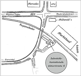 Gezeichnete Anfahrtsskizze zur Selbsthilfe-Kontaktstelle